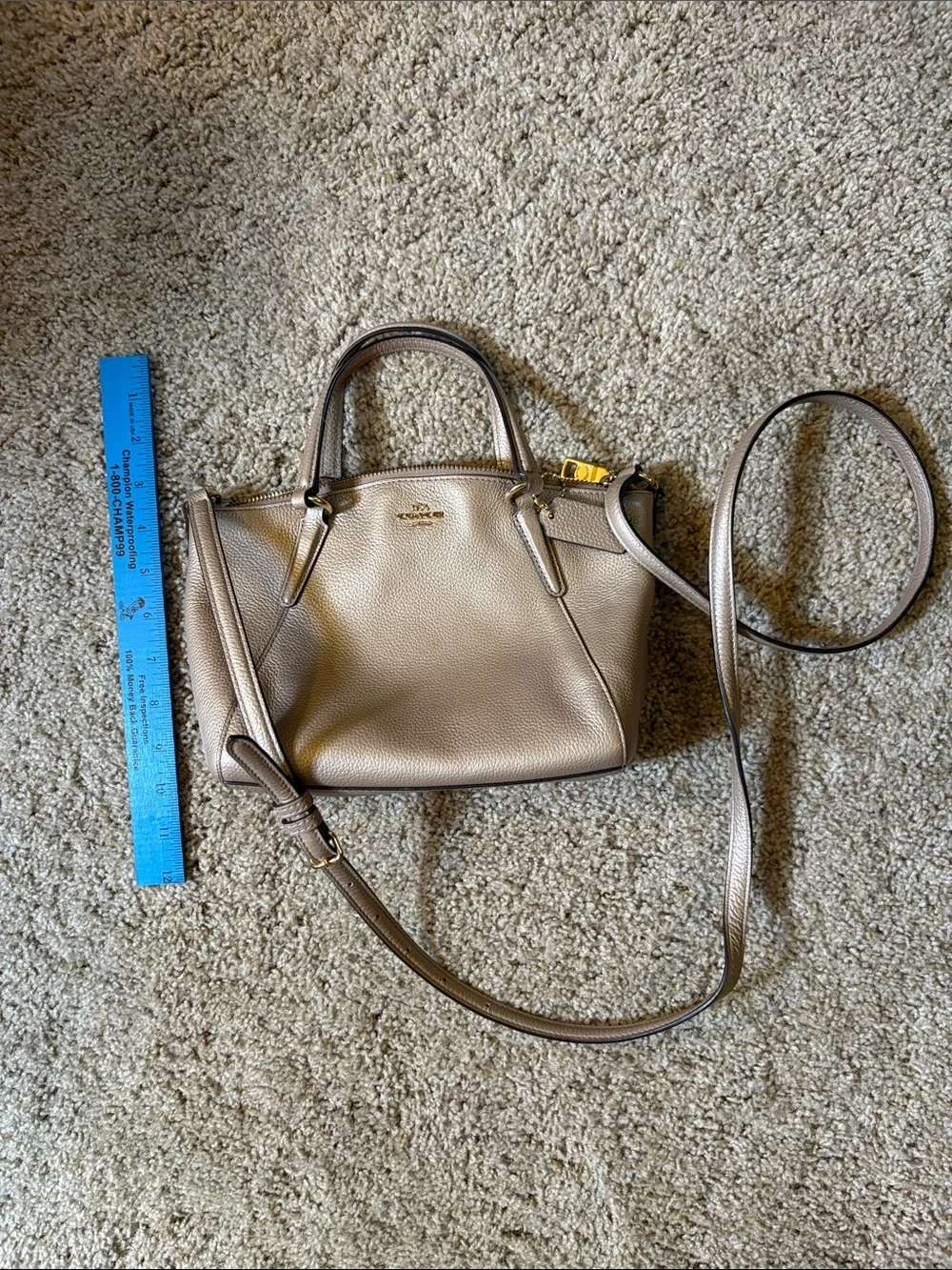 Coach Pebbled Leather Mini Satchel in Taupe with Gold Hardware